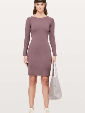 Lululemon‎ Long Sleeve Bodycon Mini Dress Mauve Dusty Rose Back To School
